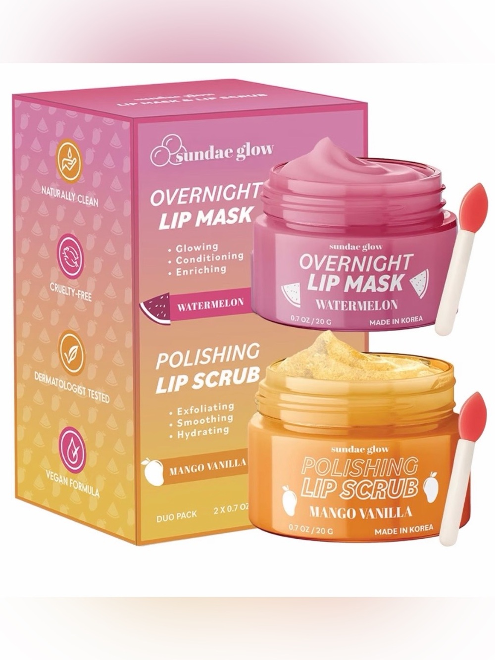 Sundae Glow Lip Mask & Scrub Duo Watermelon, Mango & Vanilla NEW in box